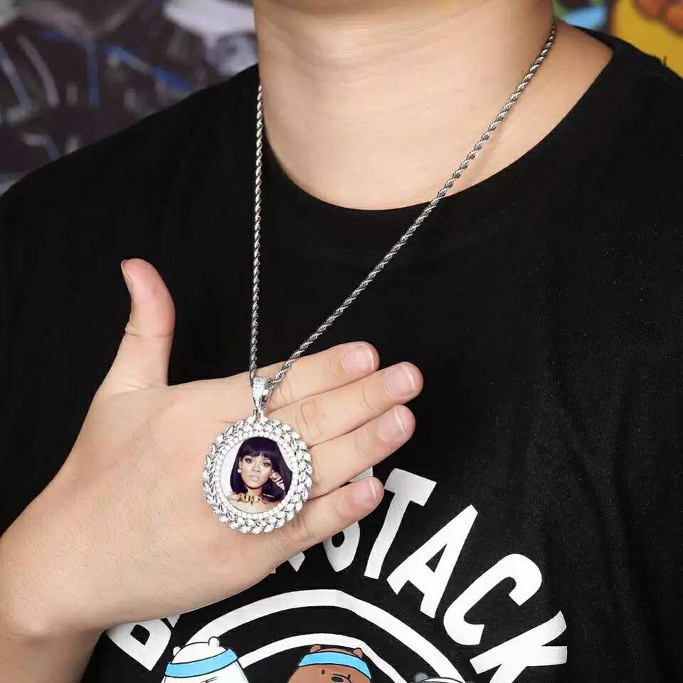 Round Memory Picture Necklace Custom Photo Medallion Pendant Etsy