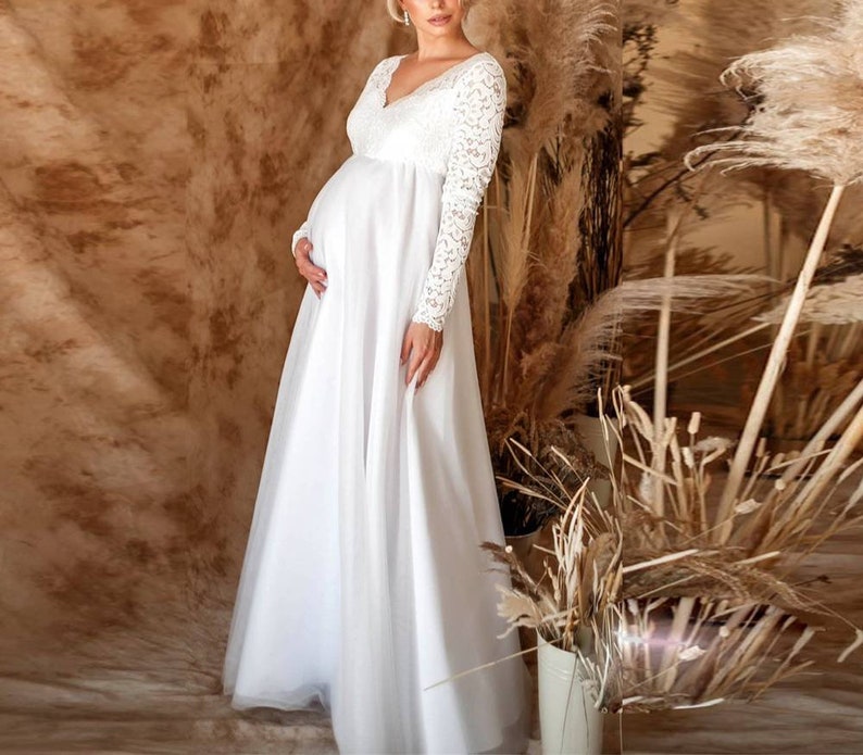 Cute White Lace Maternity Party Pregnancy Dress 