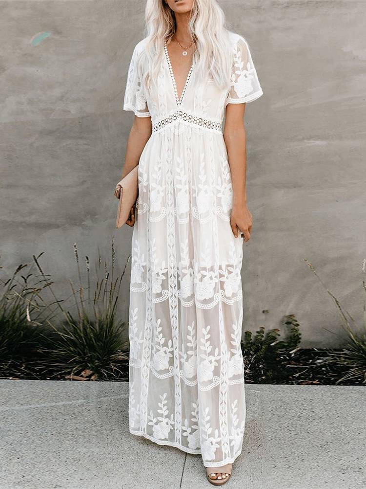 long white lace dress