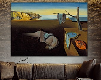 Persistence of Memory, Living room wall art, Wall art canvas, Wall art print, Melting watch painting