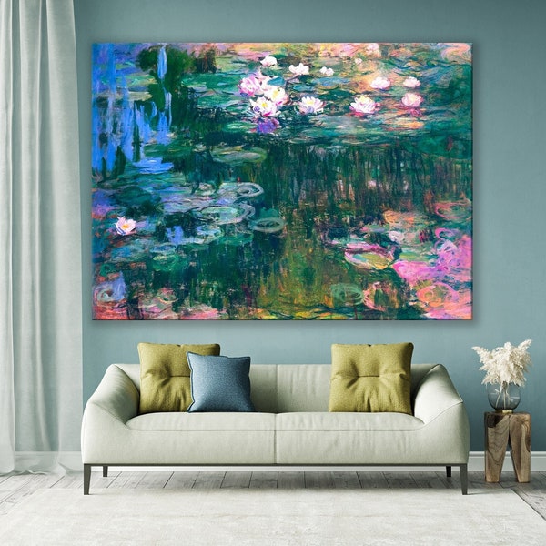Claude Monet Water Lilies Canvas, Claude Monet Print, Monet Art Print, Claude Monet Painting, Monet Wall Art, Monet Lily Pads Print
