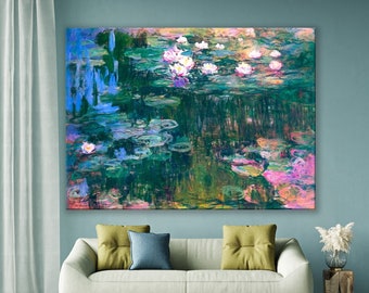 Claude Monet Water Lilies Canvas, Claude Monet Print, Monet Art Print, Claude Monet Painting, Monet Wall Art, Monet Lily Pads Print