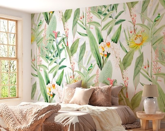 Flower Wallpaper, Wallpaper Peel and Stick Floral, Wildflower Mural Accent Wall Design, Large Floral Wallpaper, White Wallpaper with Flowers