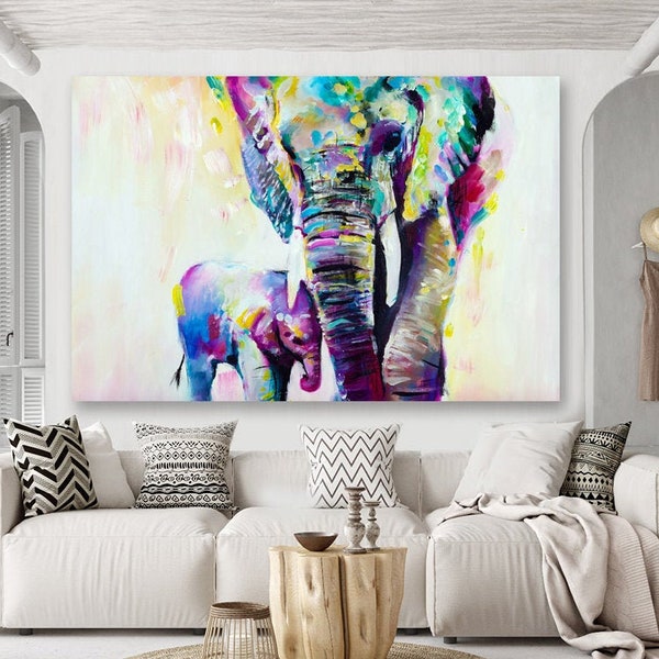 Large elephant painting, Elephant canvas,  Unique elephant gifts, Elephant nursery decor, Elephant poster, Elephant centerpiece