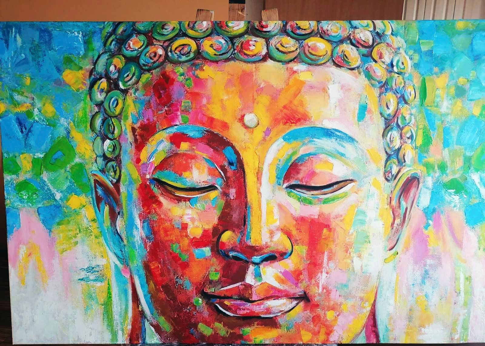 Buddha Oil Paintingbuddha Wall Artcolorful Buddha Canvas Etsy UK