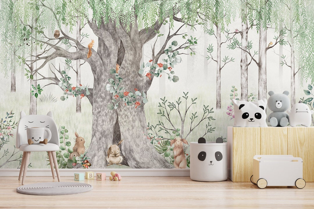 Woodland Nursery Peel and Stick Wallpaper, Kids Wallpaper, Woodland ...
