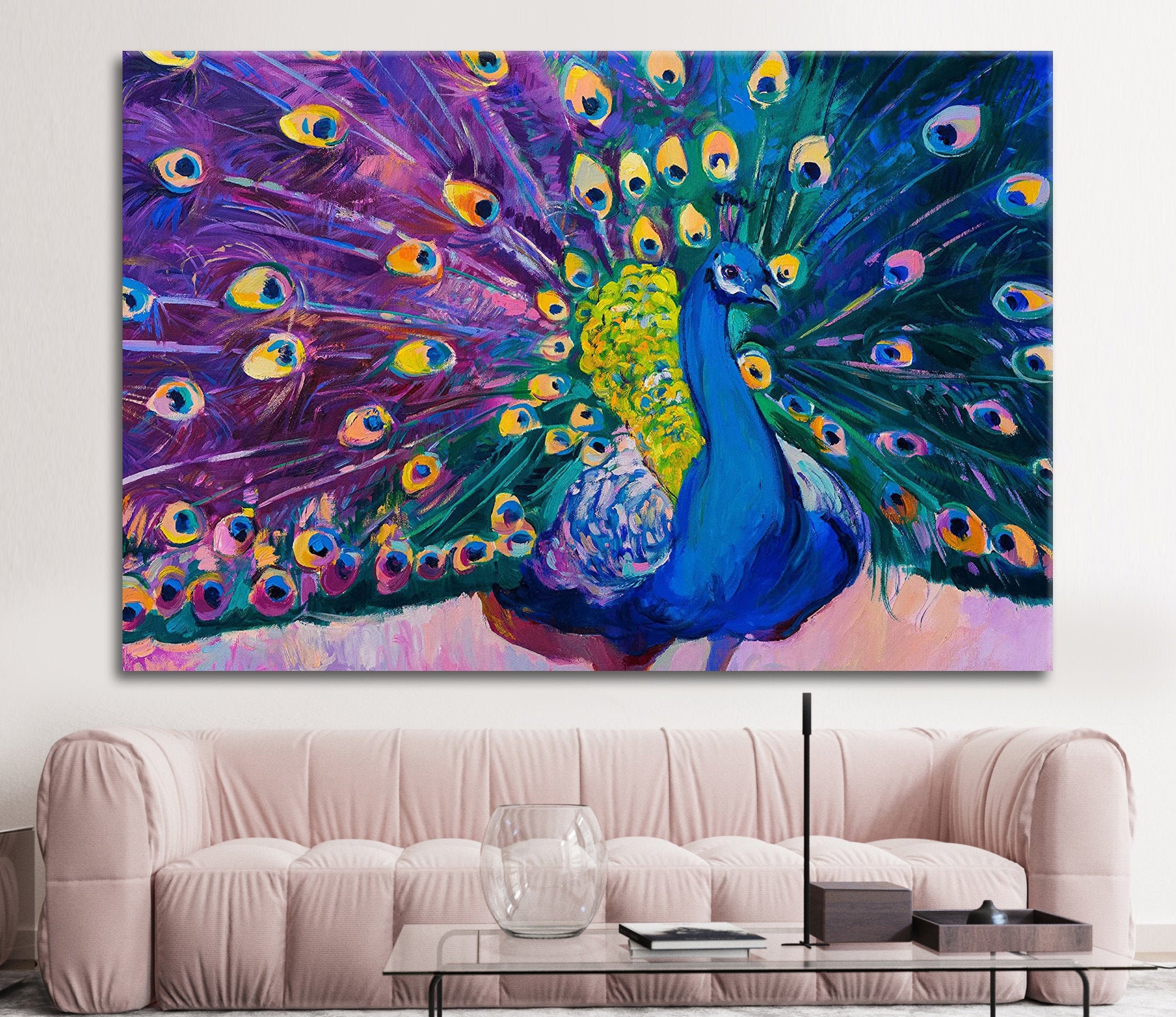 Peacock Oil Painting, Abstract Peacock Art, Peacock Wall