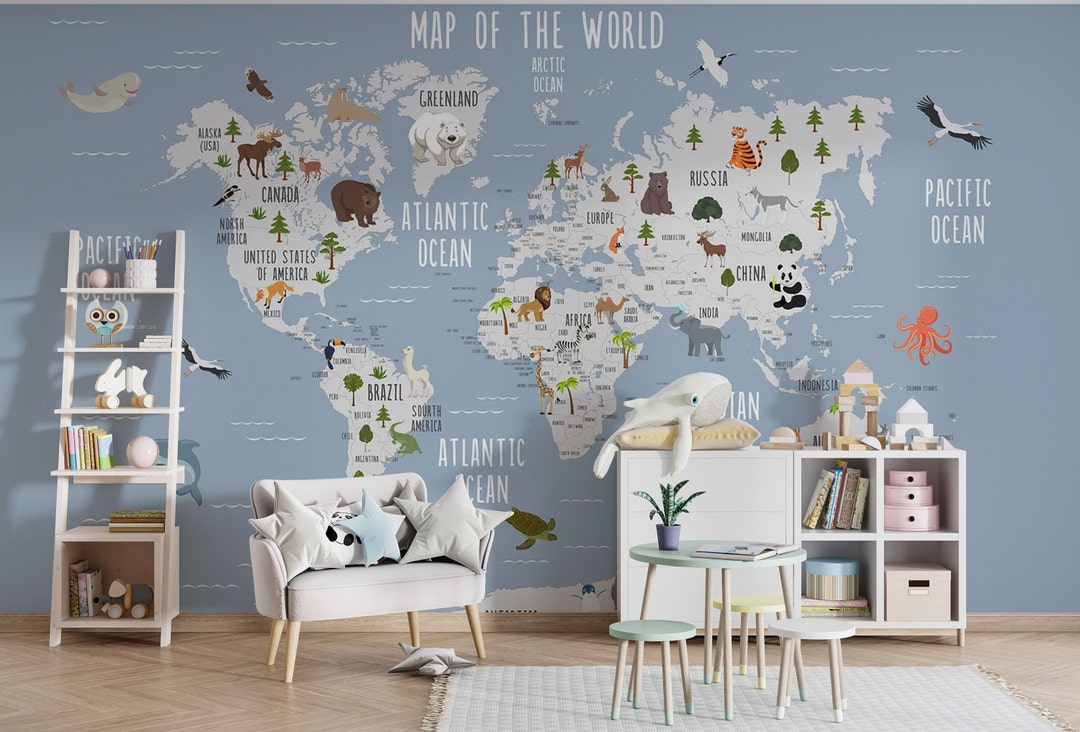 Wallpaper Map for Kids Map of the World Wall Paper for Etsy Australia