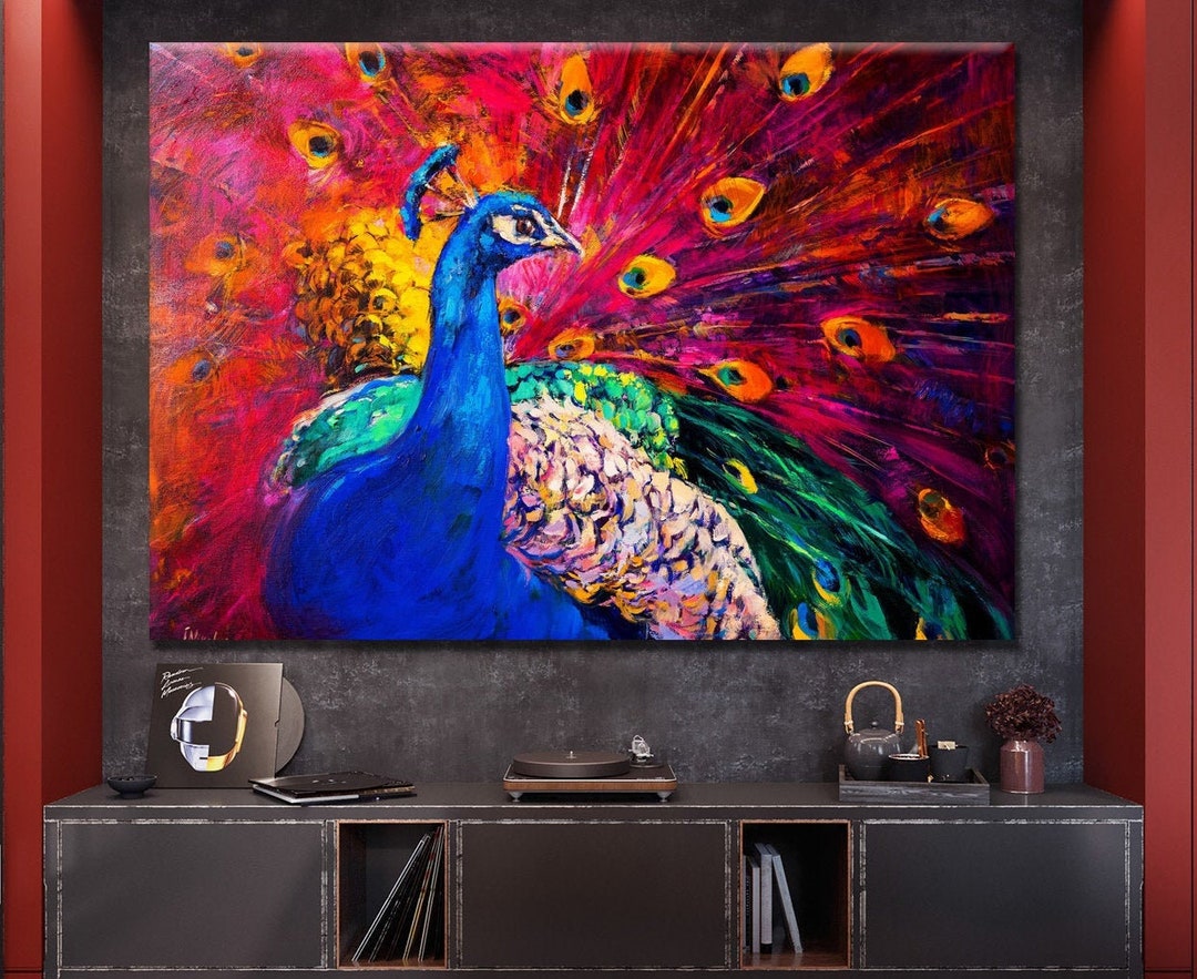 Painting Peacock, Abstract Peacock Art, Peacock Oil Painting, Peacock