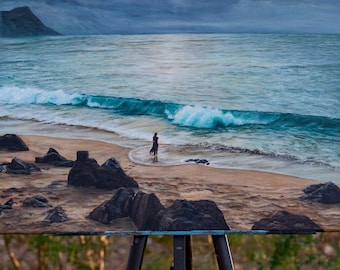 Keep a Weather Eye, pintura acrílica original de piratas del océano.