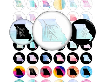 Missouri Watercolor Silhouettes State of MO Digital Collage Sheets Bottlecap Images 1 Inch Circles Digital Graphics Instant Download