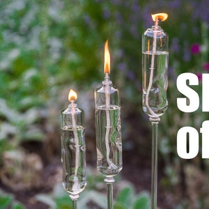3 Planter Torches - Hand blown glass - Oil garden lamps