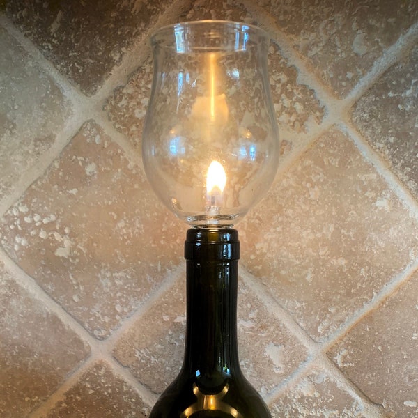 Wine Bottle Insert, Hand Blown Glass Centerpiece Oil Lamp