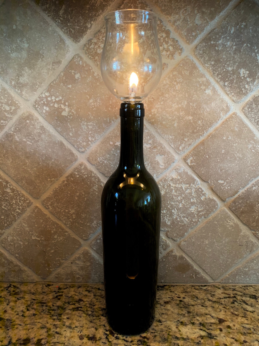 Wine Bottle Insert Hand Blown Glass Centerpiece Oil Lamp Etsy