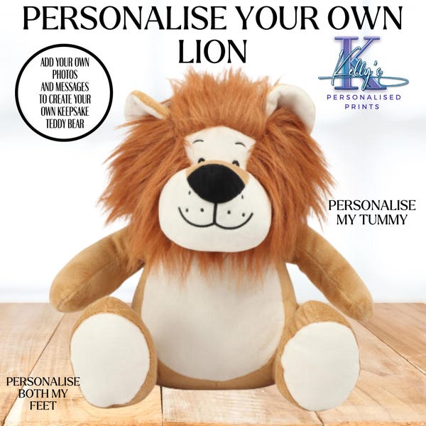 Personalised lion teddy, Personalised teddy bear, Personalised teddy, Keepsake teddy, Photo teddy bear, custom teddy bear