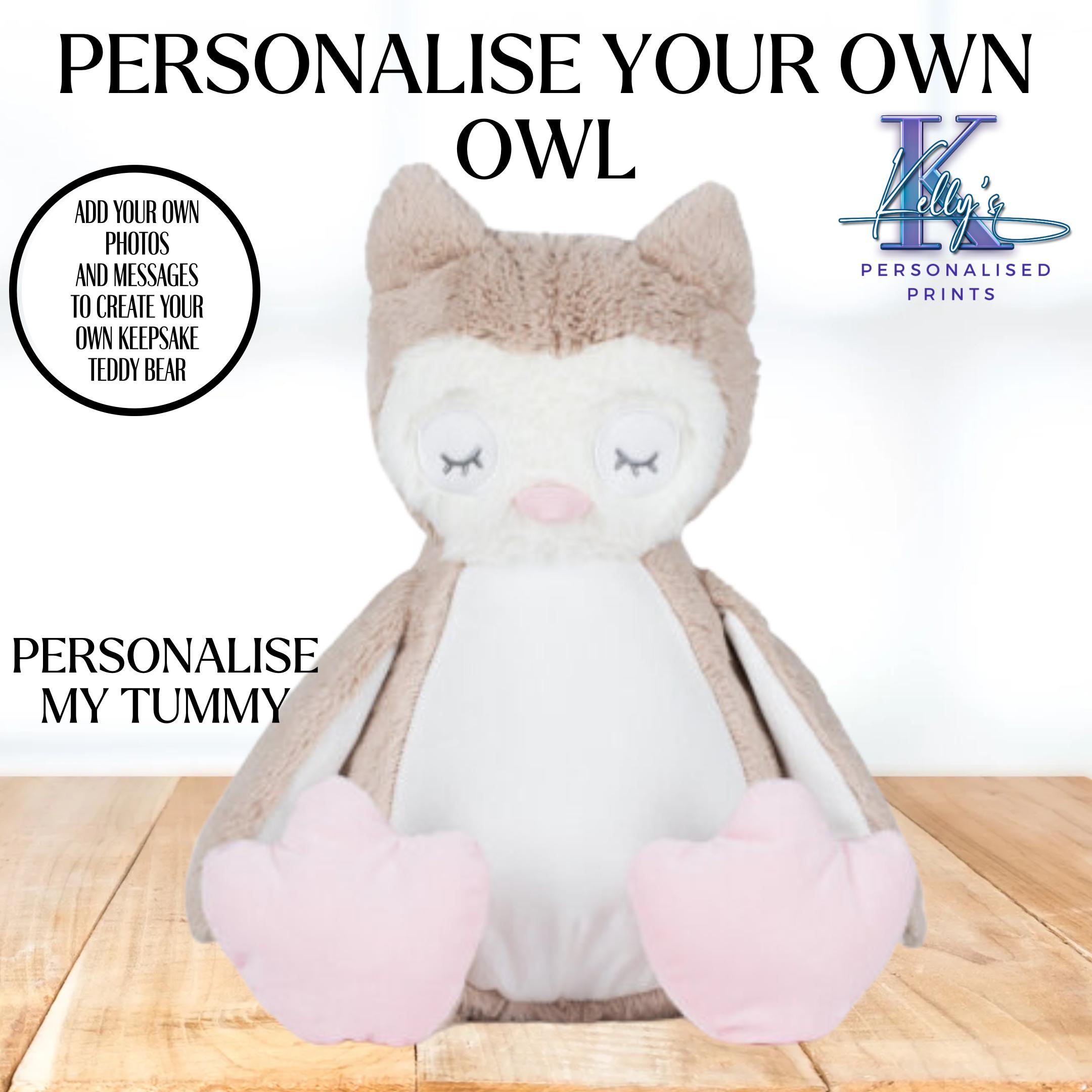 Personalised owl teddy, Personalised teddy, Plush, Gift, Photo teddy bear, custom teddy bear, birthd