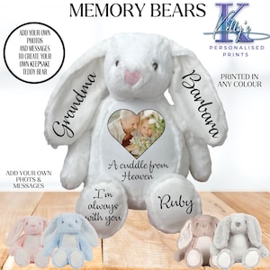 Memory teddy bear, A cuddle from heaven, Personalised keepsake Memorial Teddy, Photo teddy, Bereavement, Memory Bear, Heaven teddy