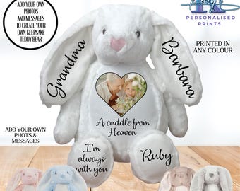 Memory teddy bear, A cuddle from heaven, Personalised keepsake Memorial Teddy, Photo teddy, Bereavement, Memory Bear, Heaven teddy