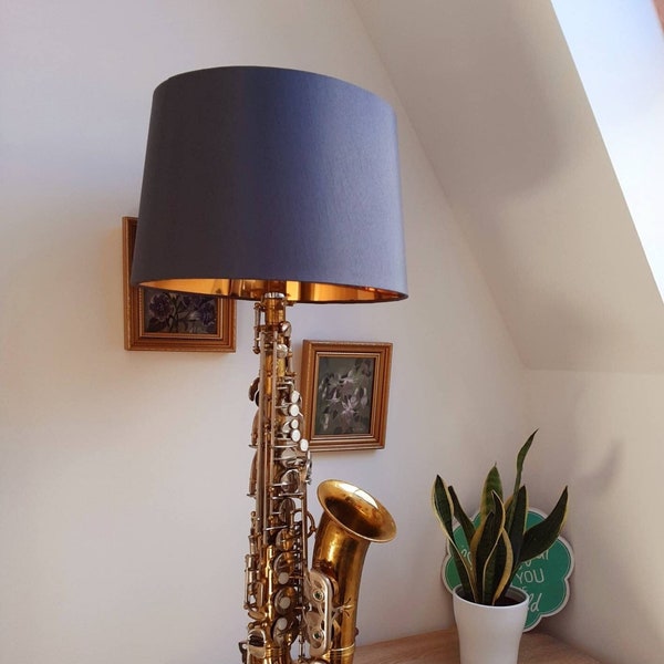 Saxophone Lamps, vintage upcycled, handmade with hardwood base