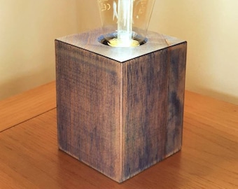 Blue Denim Handmade wooden cube lamps with decorative vintage E27 bulbs