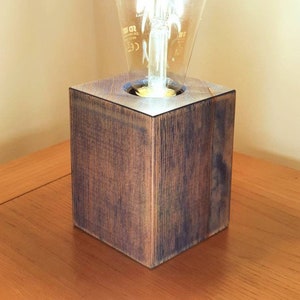 Blue Denim Handmade wooden cube lamps with decorative vintage E27 bulbs