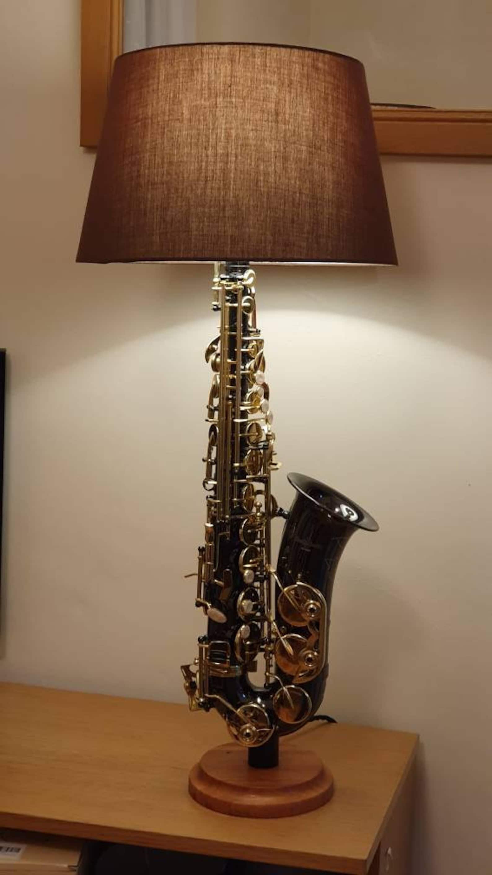 Saxophone Lamp Alto Black & Gold Handmade With Hardwood Etsy