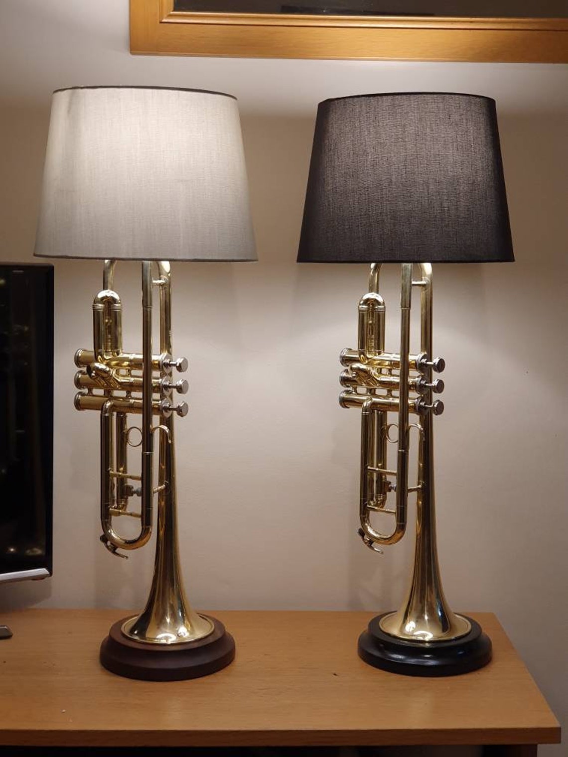 NEW STOCK Gold / brass trumpet lamp with black gloss or Etsy