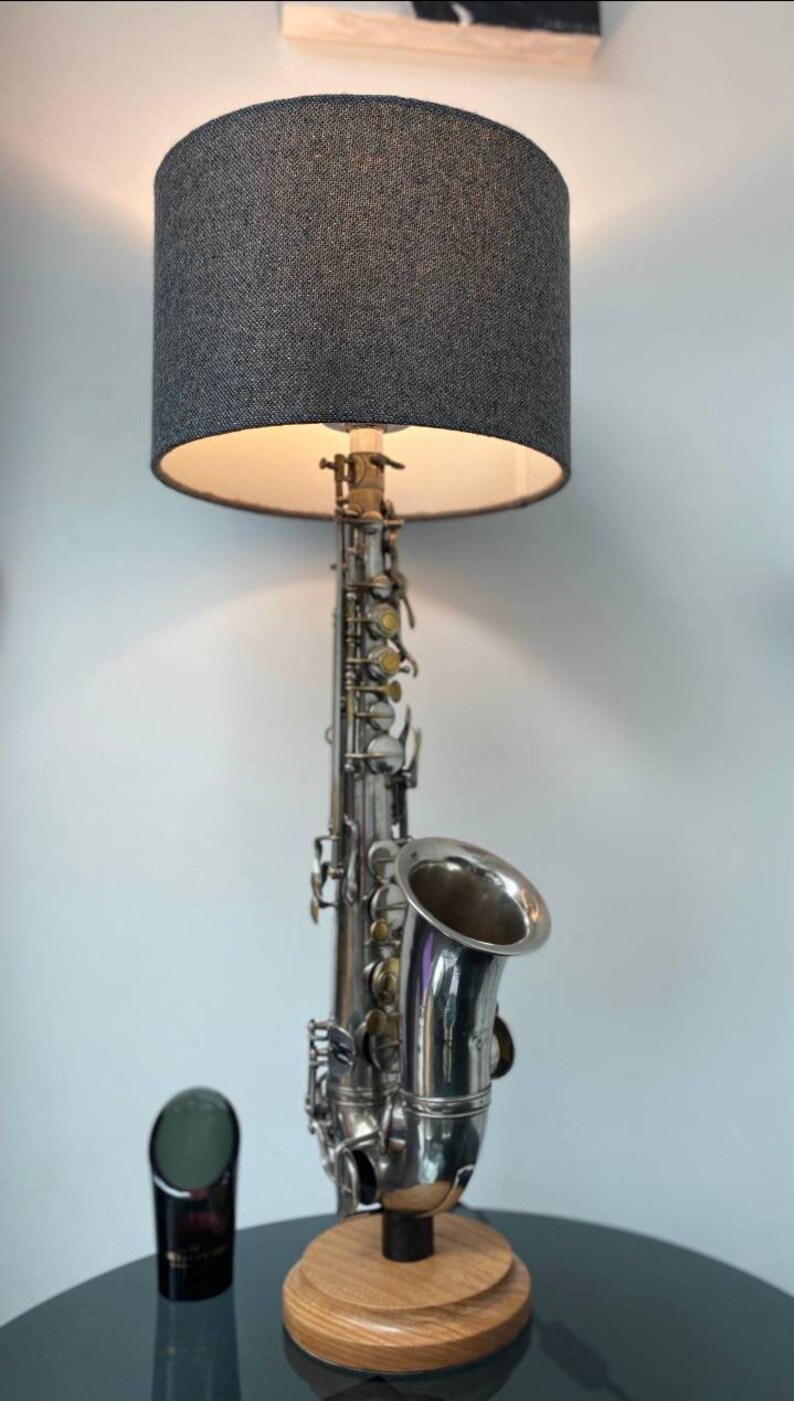 US Saxophone Lamp vintage handmade with hardwood base Etsy
