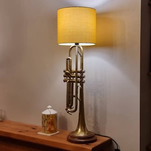 Upcycled Vintage Trumpet Lamp on Elegant Walnut Hardwood Base