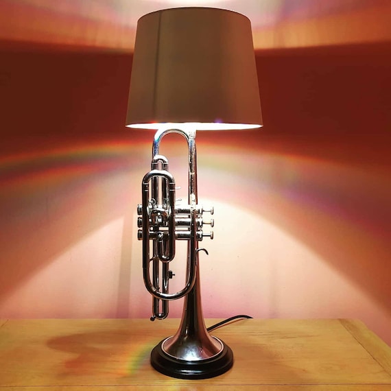 Trumpet Lamp Silver With Black Gloss Hardwood Base New Etsy