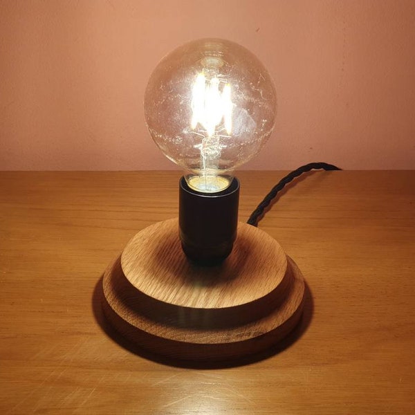 Hand-turned wood lamp base with decorative vintage E27 bulbs, Oak