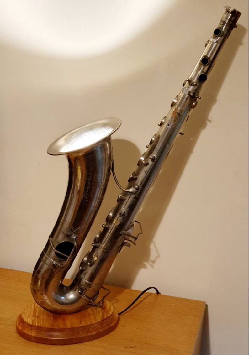 Tenor Saxophone lamp with sycamore base vintage silver Etsy