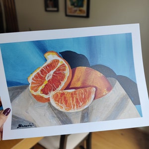 Orange on the table original acrylic painting image 2