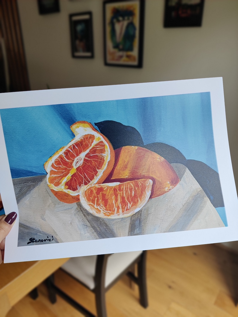 Orange on the table original acrylic painting image 2