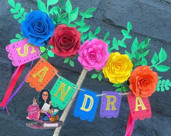 Mexican Banner Custom Cake Topper, Personalized, Fiesta Cake Topper, Cinco De Mayo, Birthday Cake Topper, Cumpleaños, Roses Cake Topper