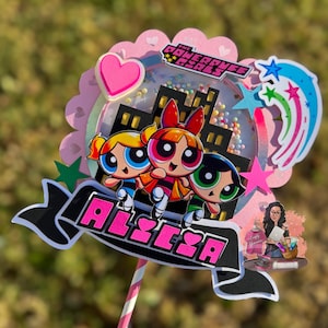Adorno para tarta de Puff Girl / Power Girl / Adorno personalizado / Shaker 3D / Adornos para cupcakes