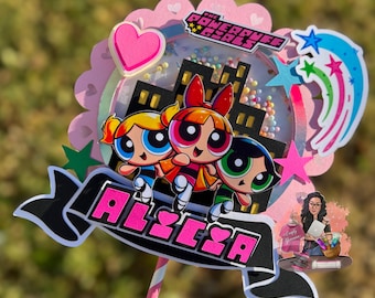 パフガール ケーキトッパー | パワーガール | パーソナライズトッパー | 3Dシェイカー | カップケーキトッパー