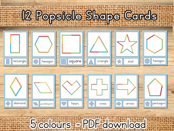Popsicle stick activity card for toddlers,  shape flashcards for homeschool, lolly stick activity, lolly stick card for loose parts play,