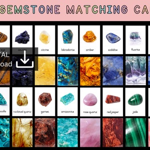 Tarjetas didácticas imprimibles de piedras preciosas / Minerales y cristales que combinan con materiales Montessori / Rocas de geología para niños / Tumbling de rocas en casa