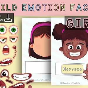 Emotion Flashcards Printable | Build a face activity | Emotional regulation lesson | Feelings Flashcard | Emotions Chart | toddler busy book