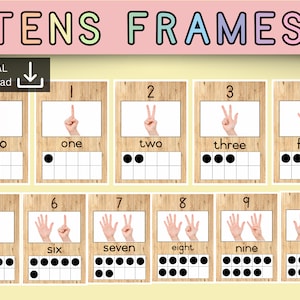 Cartes numérotées de dizaines de cadres imprimables | maîtrise des mathématiques | Cartes flash de 0 à 10 chiffres | affichage mathématique | comptage des doigts | valeur de lieu à la maternelle