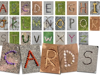 Nature alphabet cards printable digital download EYFS resource Montessori Reggio classroom lettering display loose parts alphabet Emilia