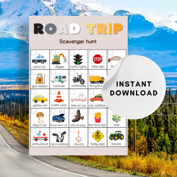 road trip activites | Road trip bingo | car journey game for children | printable travel activity for kids | car journey entertainment |