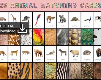 carte di abbinamento animali / giochi di animali / abbina gli animali / animali del mondo / gioco di abbinamento stampabile con modelli di animali / gioco di animali dello zoo