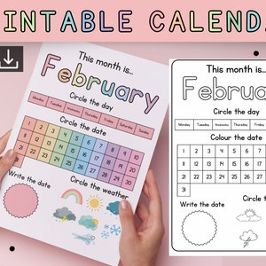 12 afdrukbare werkbladpagina's voor de kleuterkalender | Maand, dag, datum, weer | Maandelijkse digitale kalender | Interactief notitieboekje voor thuisonderwijs