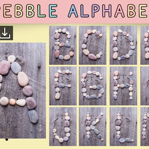Pebble Alphabet Karten zum Ausdrucken | Natur Buchstaben digitaler download | EYFS Ressource Montessori Reggio Klassenzimmer | Kleinteile Alphabet Display