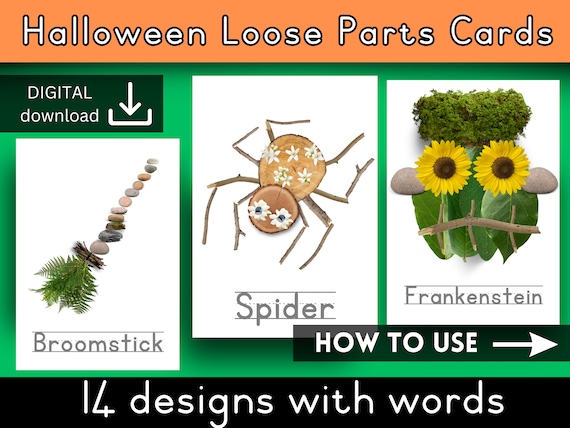 Halloween loose parts play autumn | Halloween activity printable | nature activity  | kindergarten reggio classroom | forest school ideas