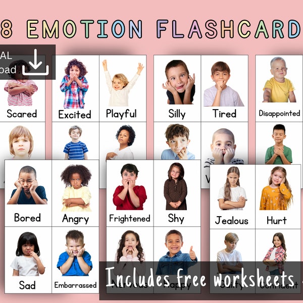 Photo Emotion Flashcards Printable | Features Real Children photo| Emotional regulation | Feelings Flashcards | Emotions Chart | Calm Corner