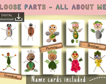 loose parts all about me cards | all about me cards | my family activity printable cards |who am I, reggio inspired| loose parts play autumn