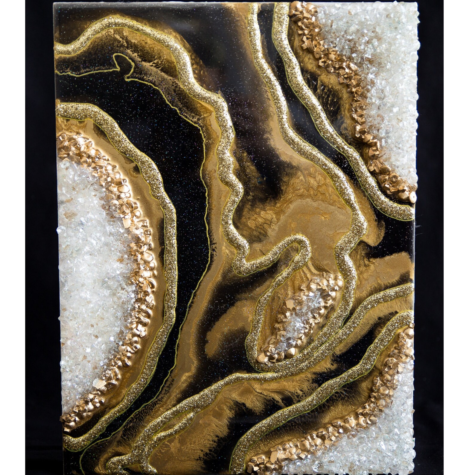 Black and Gold Geode Wall Painting in Resin Wedding Gift Etsy Canada
